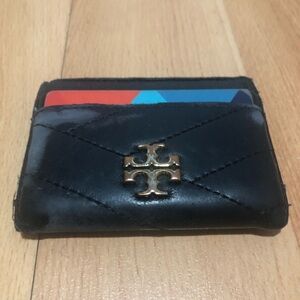 Tory Burch Black Leather Cardholder Wallet Gold Logo